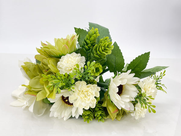 Dahlia, Sunflowers, Daisy Bouquet, Green White Artificial Flower | Wedding/Home Decoration | Gifts | Decor Floral, Centerpiece, Arrangement