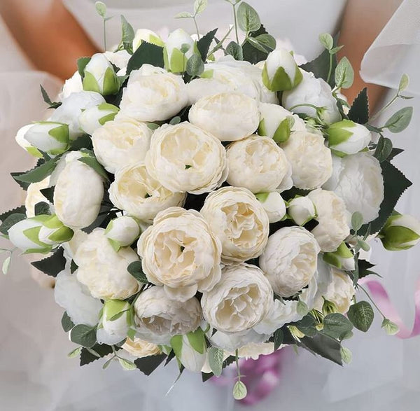 White Rose Peony Faux Artificial Centerpiece Wedding/Home Decoration | Gifts | Decor Floral Silk Flowers French Decor, Realistic Peony