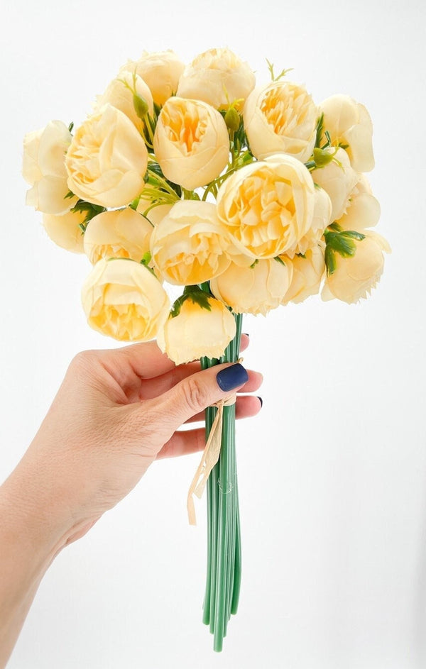 Small Heads Peonies, Floral Bouquet Artificial Flower Wedding/Home Decoration | Gifts | Décor | Floral, Realistic Flowers Multi Color Yellow