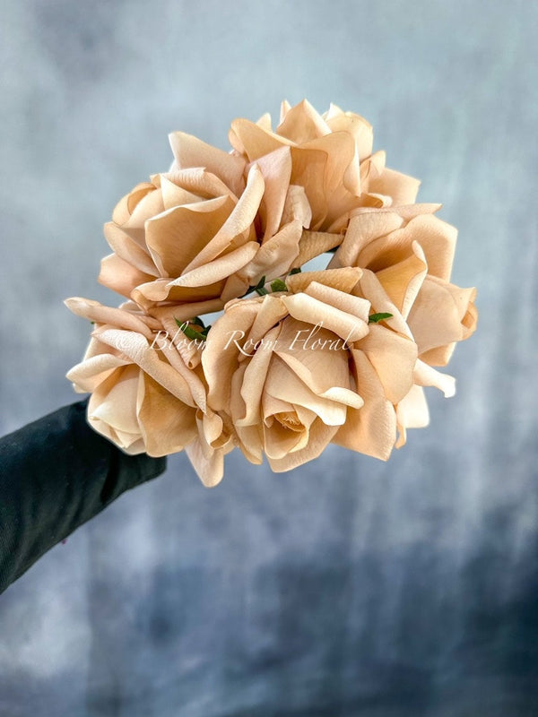 5 Stem Real Touch Roses | Extremely Realistic Luxury Quality Artificial Flower | Wedding/Home Decoration | Gifts Decor Floral Caramel R-006