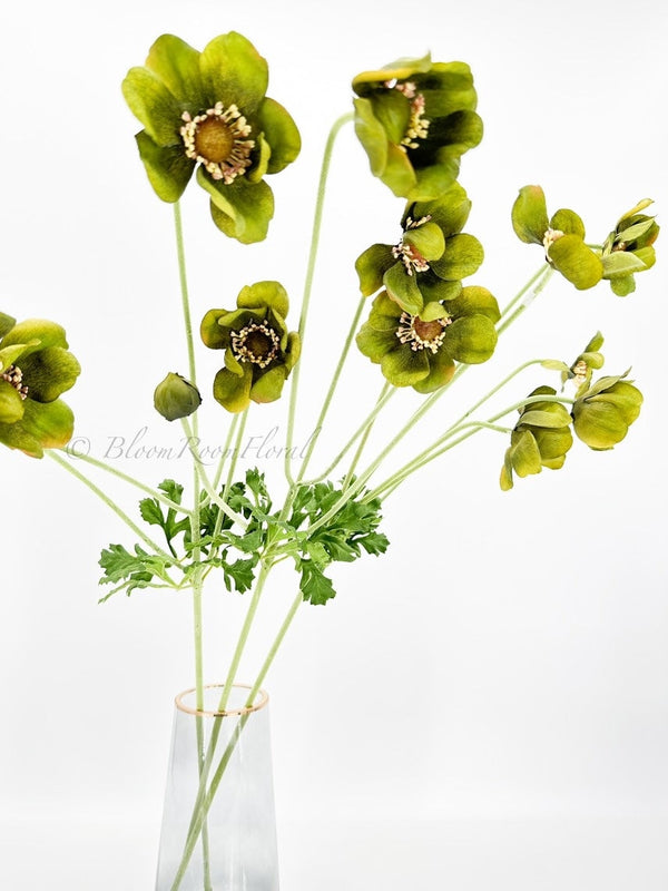 1 Wild Green Anemone Stem, Artificial Flower High-Quality Artificial Floral Craft Kitchen Wedding Home Decoration Gifts Decor Floral Silk