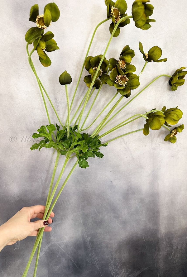 1 Wild Green Anemone Stem, Artificial Flower High-Quality Artificial Floral Craft Kitchen Wedding Home Decoration Gifts Decor Floral Silk