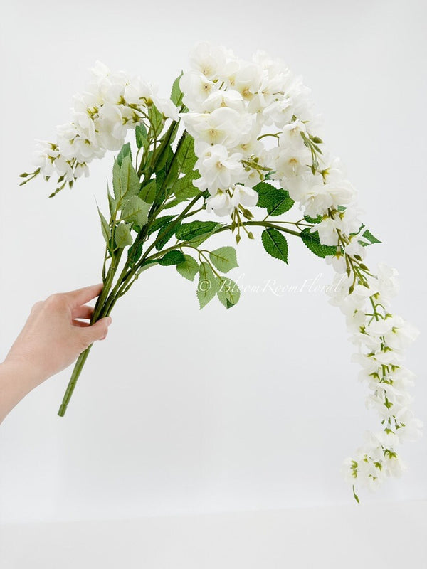 White Wisteria Bunch/Wedding/Home Decoration | Gifts Decor Floral Silk Flowers, Artificial Spray for Home Office