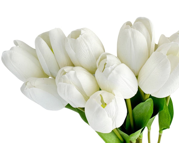 10 Stems Real Touch Tulips Stems, Artificial Flower High Quality Faux Floral, Wedding/Home Gifts Decor Floral Craft Tulip - White T-002