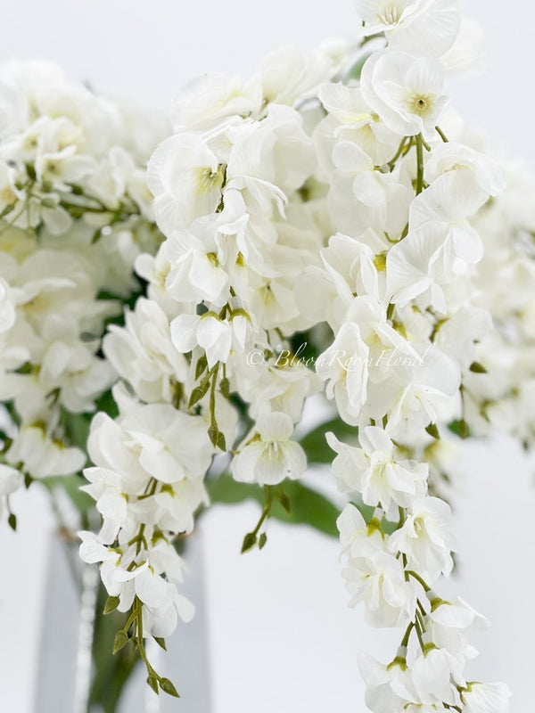 White Wisteria Bunch/Wedding/Home Decoration | Gifts Decor Floral Silk Flowers, Artificial Spray for Home Office
