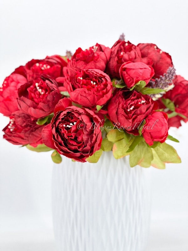 Large Head Peonies | Floral Bouquet Artificial Flower | Wedding/Home Decoration Gifts | Décor | Floral, 20&#39;&#39; Soft Blooming 13 Stem Red