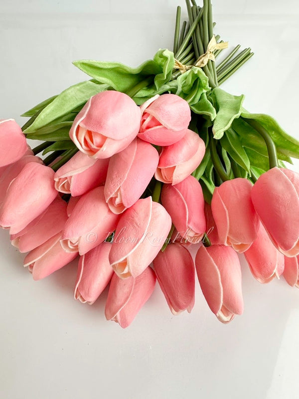 10 Pink Real Touch Tulips Artificial Flower, Realistic Luxury Quality Artificial Kitchen/Wedding/Home Gifts Decor Floral Craft Floral