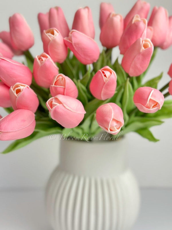 10 Pink Real Touch Tulips Artificial Flower, Realistic Luxury Quality Artificial Kitchen/Wedding/Home Gifts Decor Floral Craft Floral