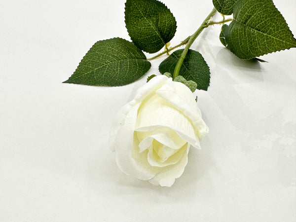 Real Touch Rose Bud Stem | 23&quot; Tall Latex Luxury Quality Artificial Flower | Wedding/Home Decoration | Gifts Floral Faux Bouquet White R-031