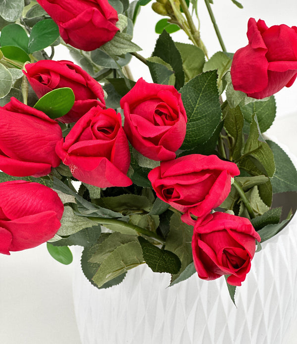 Real Touch Rose Bud Stem | 23&quot; Tall Latex Luxury Quality Artificial Flower | Wedding/Home Decoration | Gifts Floral Faux Bouquet Red R-035