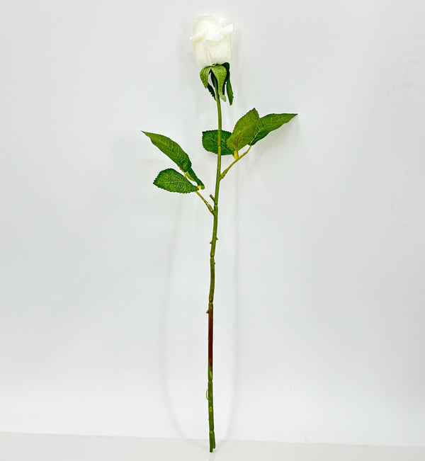 Real Touch Rose Bud Stem | 23&quot; Tall Latex Luxury Quality Artificial Flower | Wedding/Home Decoration | Gifts Floral Faux Bouquet White R-031