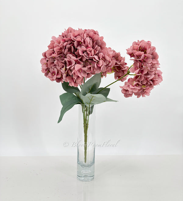 5 stem Mauve Large Head Silk Hydrangea Bunch Realistic Luxury Quality Artificial Flower | Wedding/Home Decoration Gifts | Floral Faux H-034