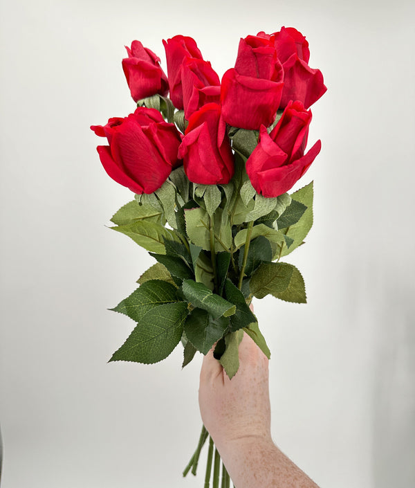 Real Touch Rose Bud Stem | 23&quot; Tall Latex Luxury Quality Artificial Flower | Wedding/Home Decoration | Gifts Floral Faux Bouquet Red R-035