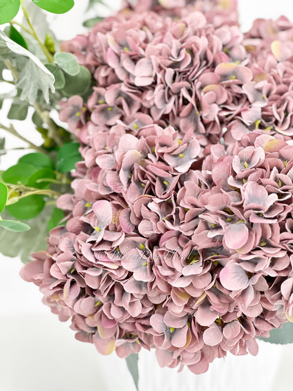 5 stem Coco Large Head Silk Hydrangea Bunch Realistic Luxury Quality Artificial Flower | Wedding/Home Decoration Gifts | Floral Faux H-032