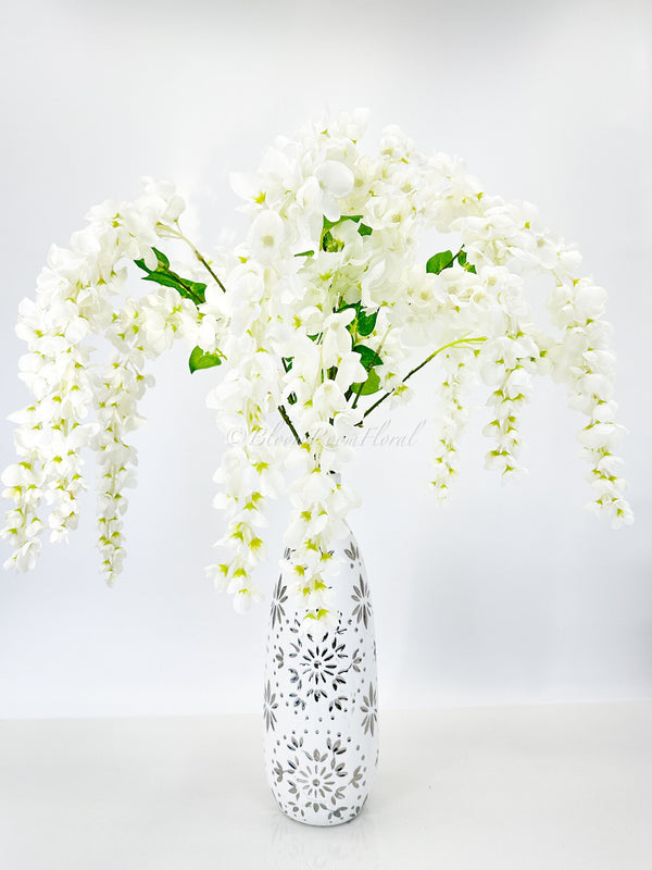 32&quot; White Wisteria Bunch/Wedding/Home Decoration | Gifts Decor Floral Silk Flowers, Artificial Spray for Home Office, Long Realistic Bouquet