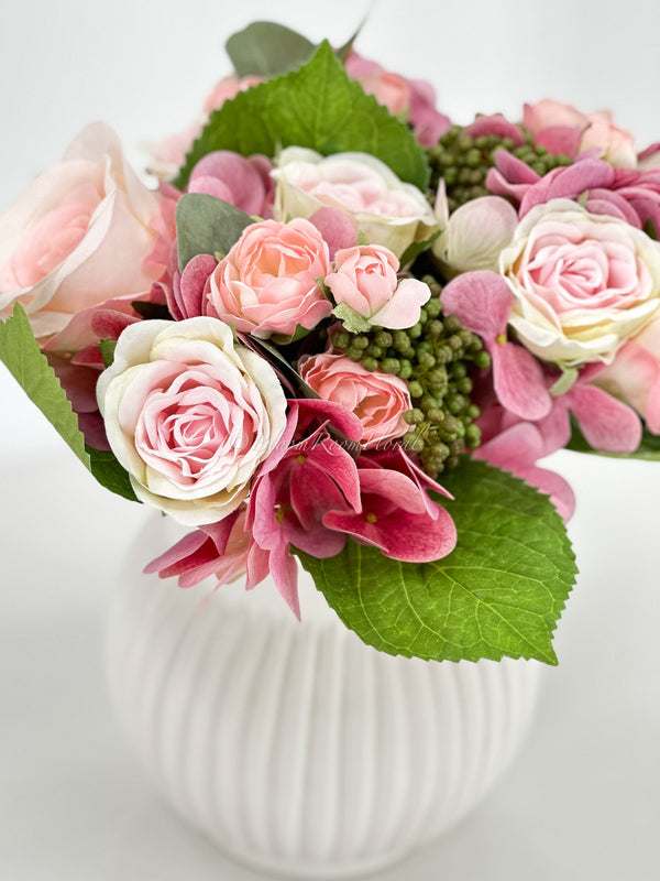 Pink Rose Hydrangea Green Berry Bouquet Artificial Flower Wedding/Home Decoration | Gifts | Decor Floral, Centerpiece, Arrangement