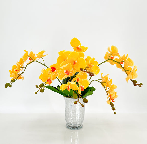 18” Yellow Orchid Stem Artificial Flowers, Faux Fake Floral Branches, Real Touch Orchid Realistic Home Wedding Kitchen Decor Spring