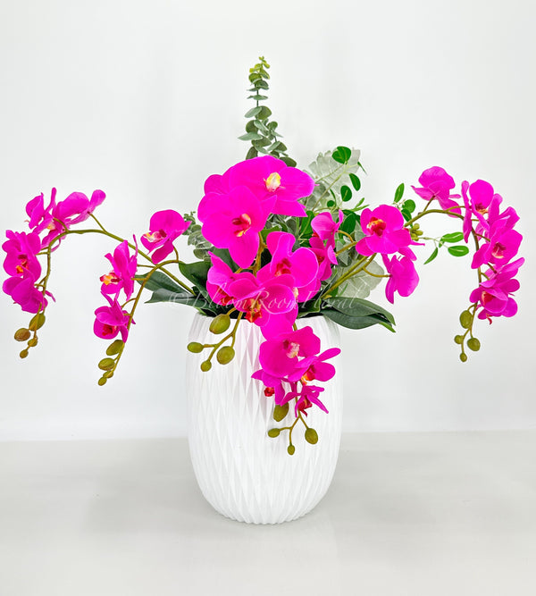 18” Magenta Orchid Stem Artificial Flowers, Faux Fake Floral Branches, Real Touch Orchid Realistic Home Wedding Kitchen Decor Spring