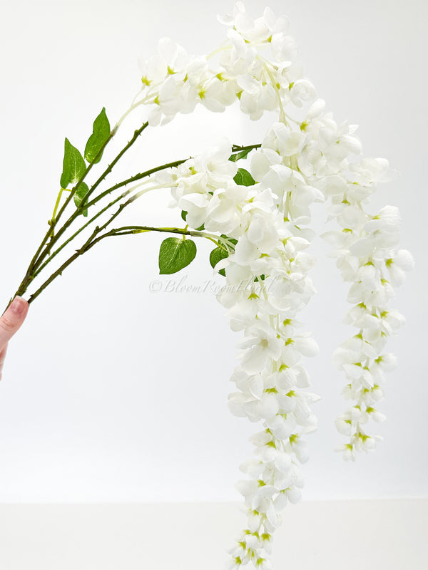 32&quot; White Wisteria Bunch/Wedding/Home Decoration | Gifts Decor Floral Silk Flowers, Artificial Spray for Home Office, Long Realistic Bouquet