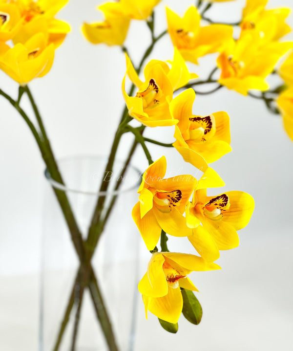 26&quot; Yellow Boat Orchid Stem Artificial Flowers, Faux Fake Floral Branches, Real Touch Orchid Realistic Home Wedding Kitchen Decor Spring