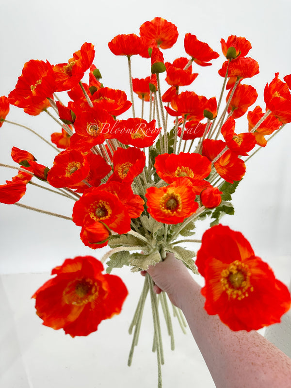 Tiger Red Poppy Stem | 23&quot; Tall Luxury Quality Artificial Flower | Wedding/Home Decoration | Gifts Decor | Floral Faux Floral