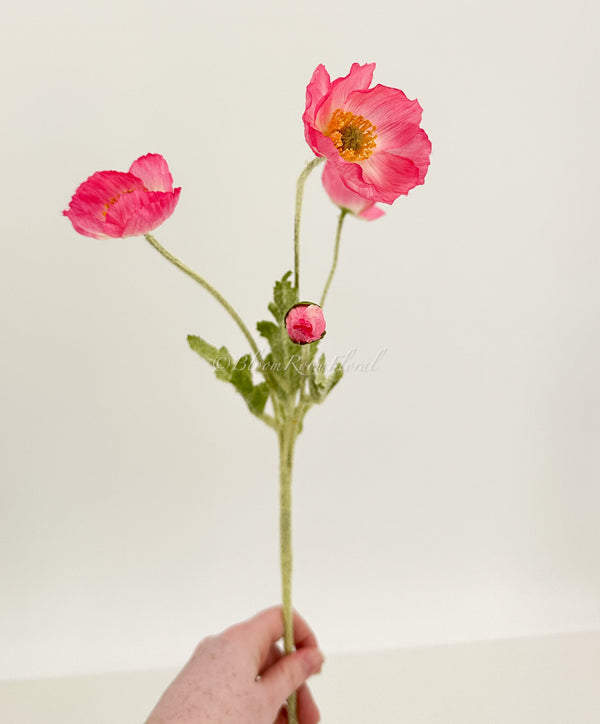Hot Pink Poppy Stem | 23&quot; Tall Luxury Quality Artificial Flower | Wedding/Home Decoration | Gifts Decor | Floral Faux Floral