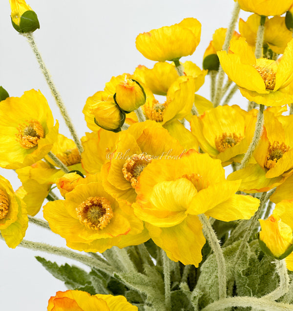 Yellow Poppy Stem | 23&quot; Tall Luxury Quality Artificial Flower | Wedding/Home Decoration | Gifts Decor | Floral Faux Floral