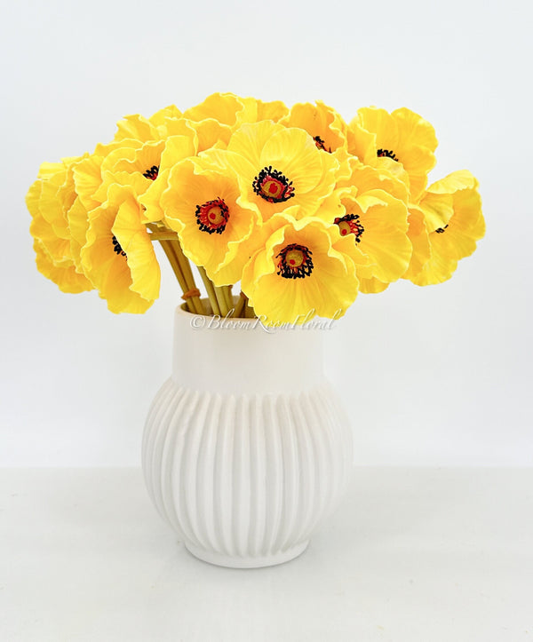 5 Stem Yellow Poppy Bunch | 12&quot; Tall Real-Touch Luxury Quality Artificial Flower Wedding/Home Decoration | Gifts Decor | Floral Faux Floral