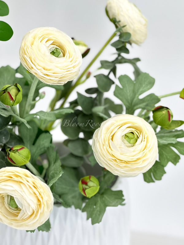 White/Cream Ranunculus High-Quality Artificial Flower | Wedding/Home Decoration Gifts | Decor | Floral Artificial Flower, Craft Supply, Faux