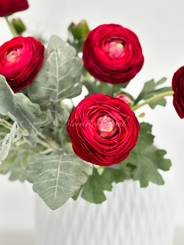 Silk Red Ranunculus High-Quality Artificial Flower Stem | Wedding/Home Decoration Gifts Decor Floral, Artificial Flower, Craft Supply, Faux