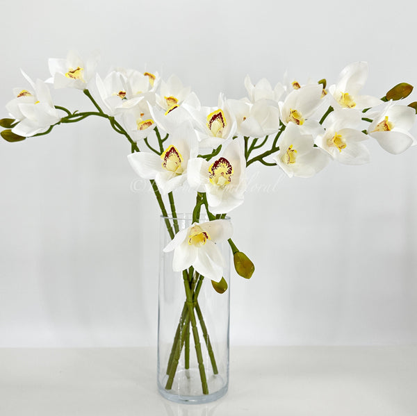 26&quot; White Boat Orchid Stem Artificial Flowers, Faux Fake Floral Branches, Real Touch Orchid Realistic Home Wedding Kitchen Decor Spring