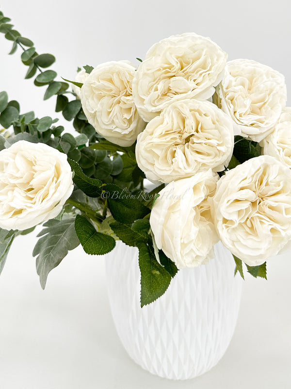 Real Touch White English Rose | 23&quot; Tall Luxury Quality Artificial Flower | Wedding/Home Decoration | Gifts Decor | Floral Faux Floral R-039