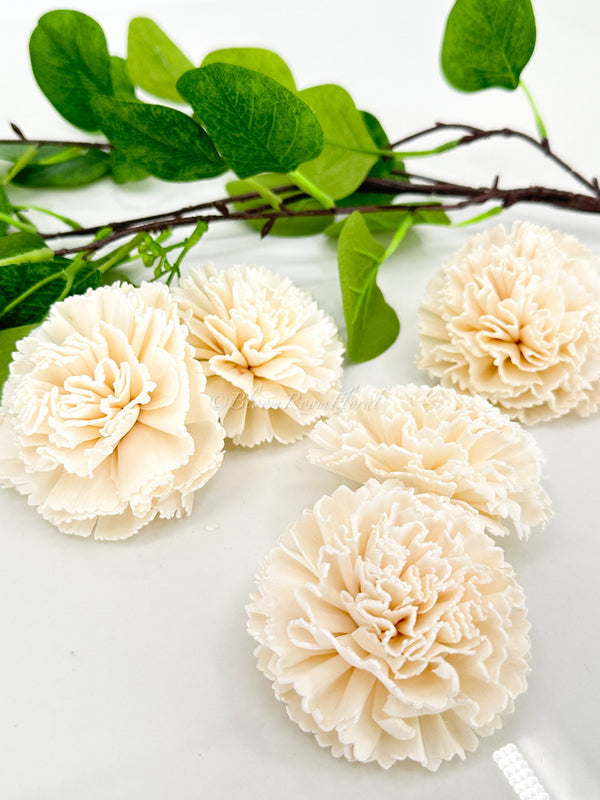 Wooden Carnation Flowers - Set of 5 | Natural Wood Flowers | Organic Flowers | Wood Flowers | Craft Flowers | Wedding Decor | Faux Flower