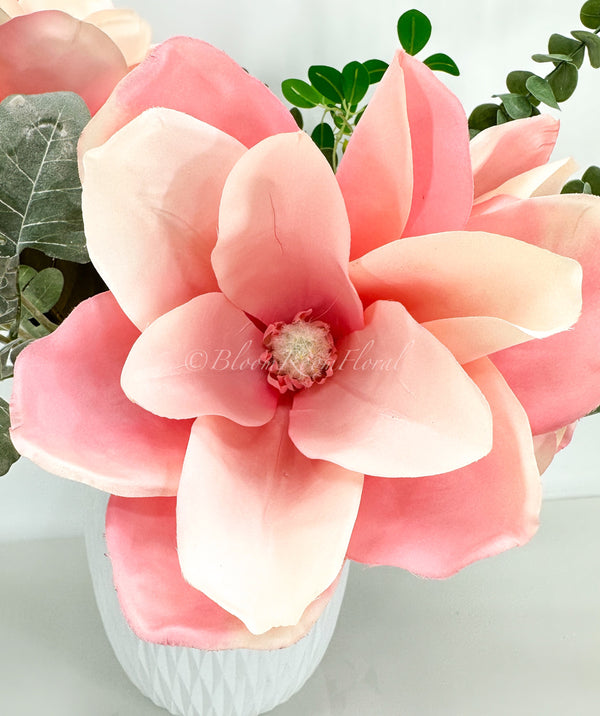 27&quot; Pink Silk Large Head Magnolia Stem Extremely Realistic Luxury Quality Artificial Flower | Wedding/Home Decoration Gifts | Decor Floral