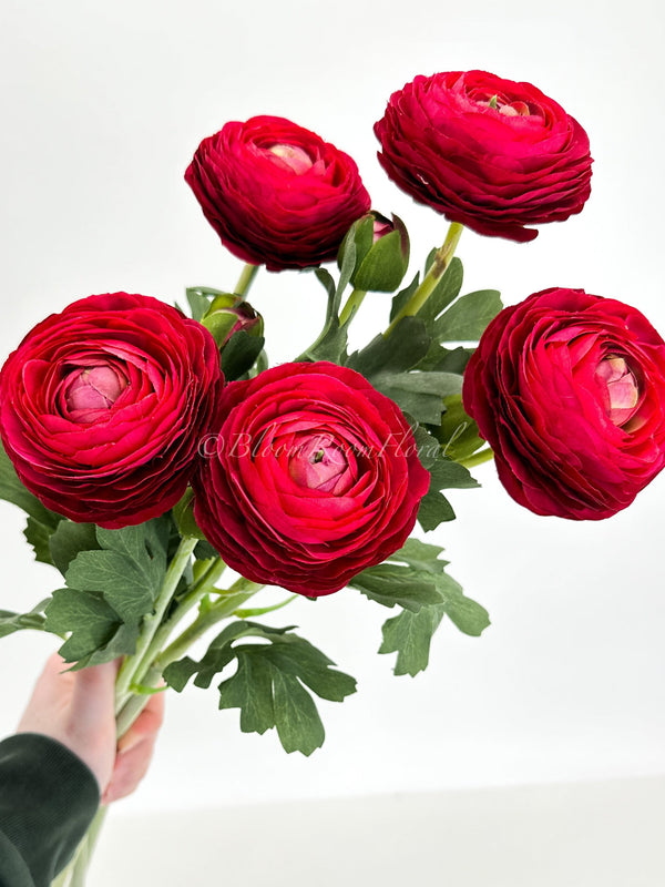 Silk Red Ranunculus High-Quality Artificial Flower Stem | Wedding/Home Decoration Gifts Decor Floral, Artificial Flower, Craft Supply, Faux