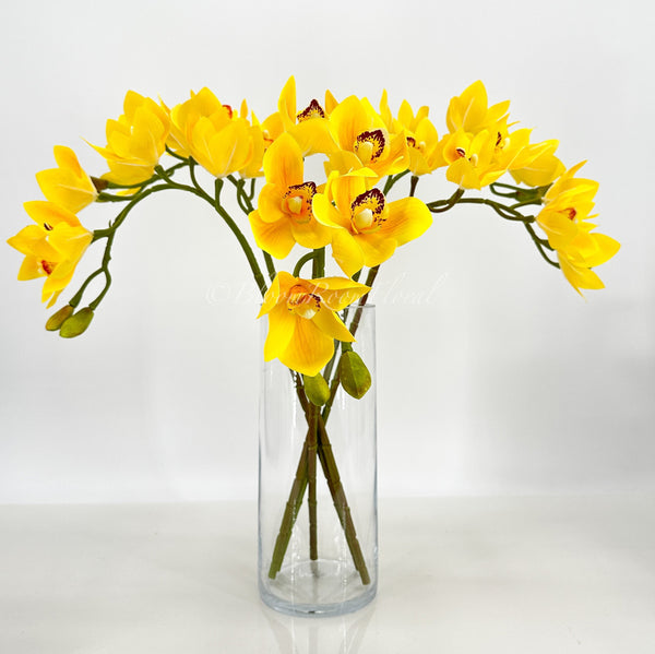 26&quot; Yellow Boat Orchid Stem Artificial Flowers, Faux Fake Floral Branches, Real Touch Orchid Realistic Home Wedding Kitchen Decor Spring