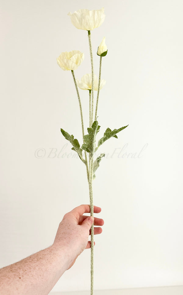 White Poppy Stem | 23&quot; Tall High Quality Artificial Flower | Wedding/Home Decoration | Gifts Decor | Floral Faux Floral, Poppy Stem