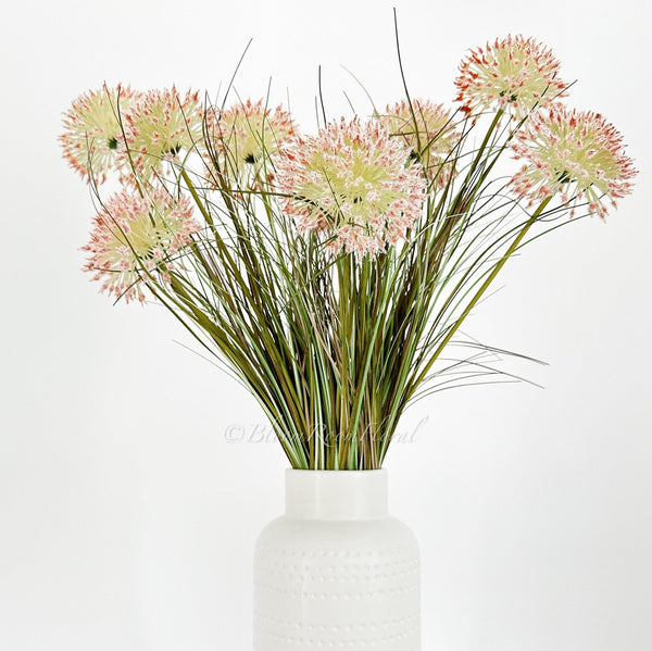 27” Baby Pink Allium Artificial 5 heads Bunch Flowers, Faux Fake Floral Branches, Silk Realistic Home Wedding Kitchen Decor Spring