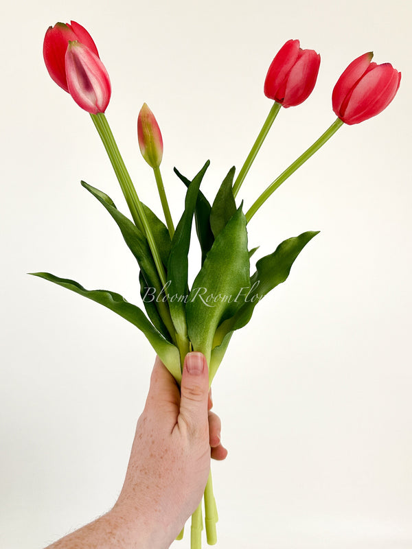 5 Stem Hot Pink Real Touch Tulips Artificial Flower Realistic Luxury Quality Artificial Kitchen/Wedding/Home Gifts Decor Floral Craft Floral