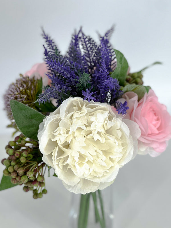 Pink Ranunculus White Peony Green Berry Bouquet Artificial Flower Wedding/Home Decoration | Decor Floral, Centerpiece,  DYI Purple Lavender