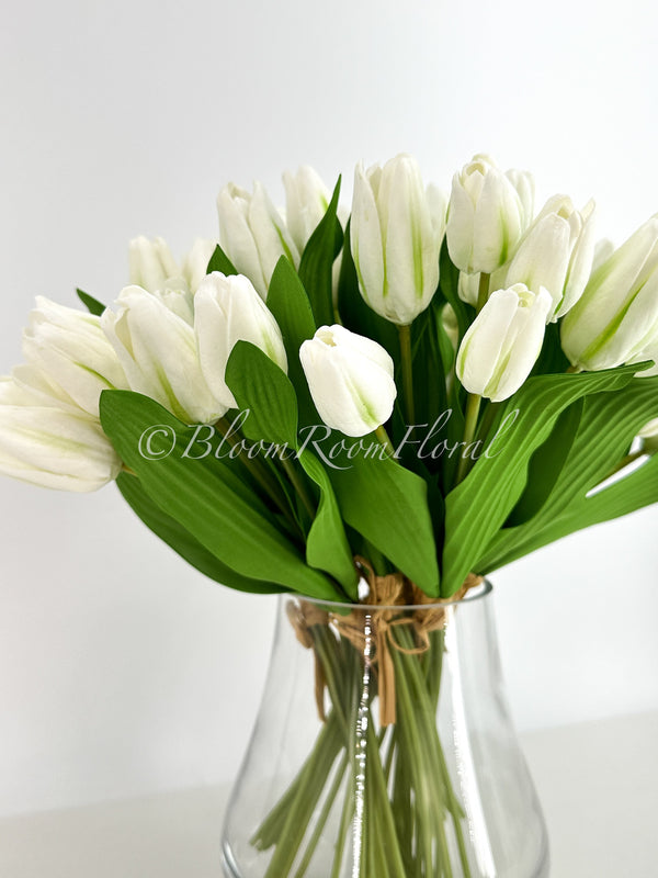 7 Stems White Real Touch Tulips Artificial Flower, Realistic High-Quality Artificial Kitchen/Wedding/Home Gifts Decor Floral Craft Floral