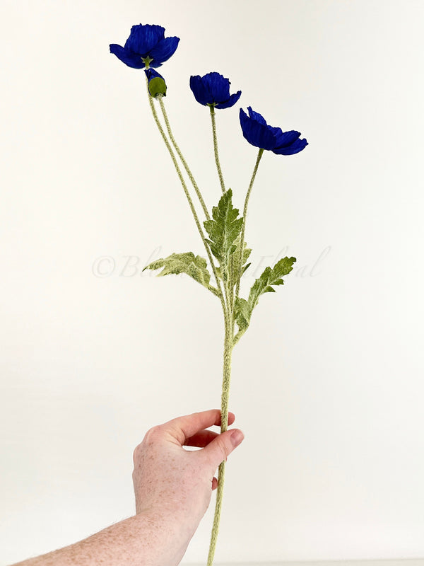 Navy Blue Poppy Stem | 23&quot; Tall High Quality Artificial Flower | Wedding/Home Decoration | Gifts Decor | Floral Faux Floral, Poppy Stem
