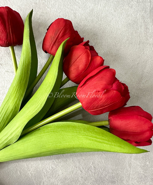 6 Red Real Touch Tulips Artificial Flower, Realistic High Quality Artificial Kitchen/Wedding/Home Gifts Decor Floral Craft DIY Bouquet
