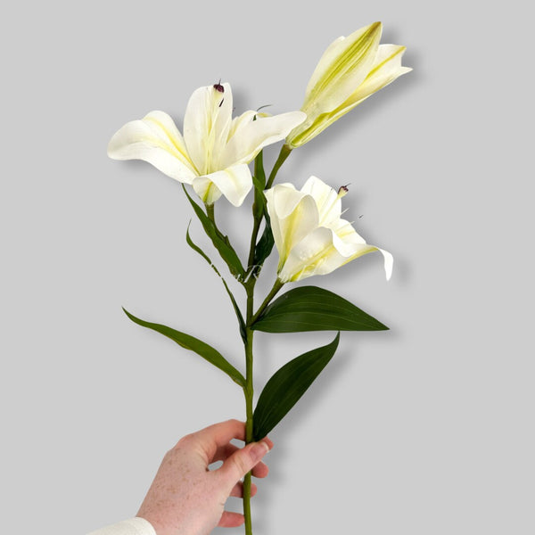 28&quot; Real Touch White 3 Bloom Lily Stems Faux Flowers/Wedding/Home Decoration Gifts Decor Floral Silk Flowers, Artificial Spray L-003