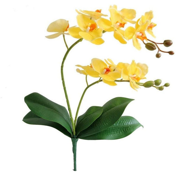 18” Yellow Orchid Stem Artificial Flowers, Faux Fake Floral Branches, Real Touch Orchid Realistic Home Wedding Kitchen Decor Spring