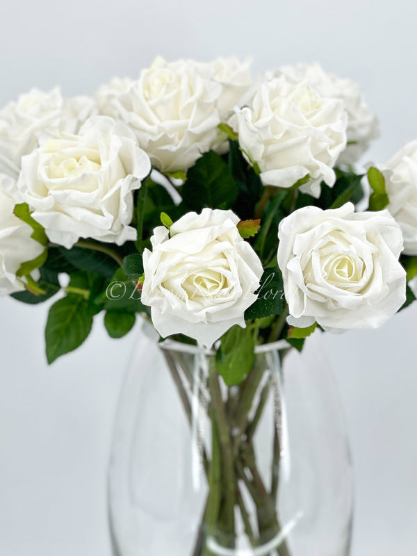 White Real Touch Rose Stem 17&quot; Tall Latex Luxury Quality Artificial Flower Wedding/Home Decoration | Gifts Decor | Floral Color Faux R-022