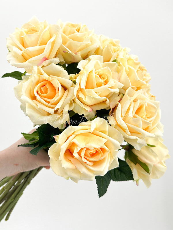 Yellow Real Touch Rose Stem 17&quot; Tall Latex Luxury Quality Artificial Flower Wedding/Home Decoration | Gifts Decor | Floral Color Faux R-020