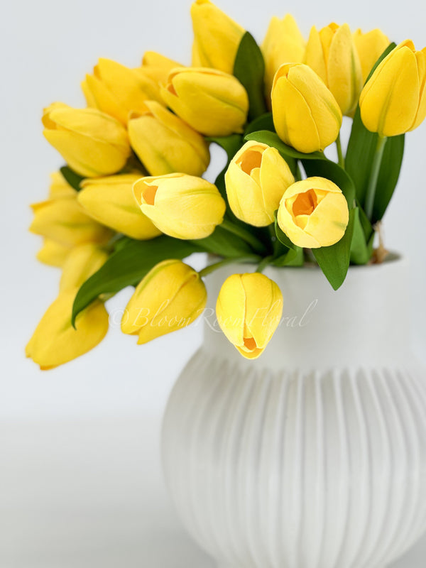 6 Stems Yellow Real Touch Tulips 10&quot; Artificial Flower Realistic High-Quality Artificial Kitchen/Wedding/Home Gifts Decor Floral Craft T-007