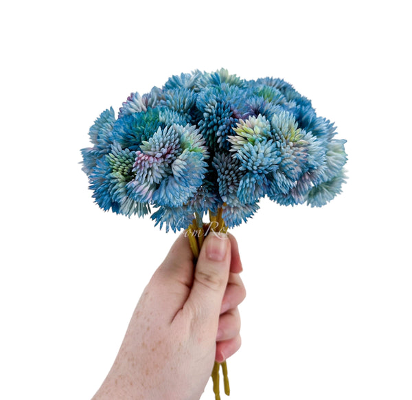 Faux Succulent, Real Touch, ONE Artificial Sedum Succulent Pick in Succulent, Faux Artificial Flowers, Wedding/Home/Decor Gift Blue S-004