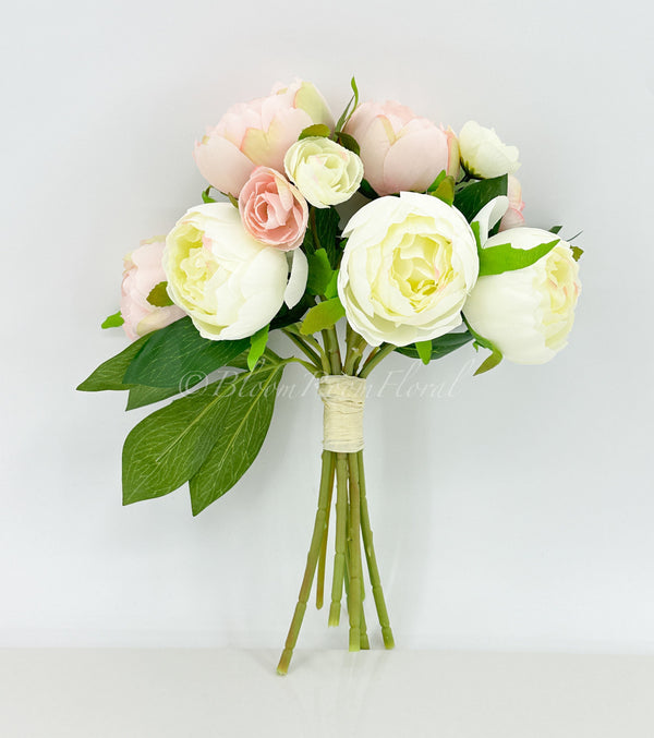 Pink/White Peonies 8 Stem Bouquet Artificial Flower, Wedding Bouquet  Home Decoration Gifts Decor Floral Faux Centerpiece Arrangement P-048